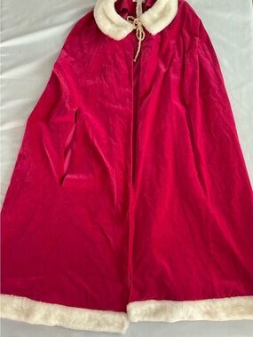 Pottery Barn Kids Pink Velvet Holiday Cape with White Faux Fur Trim